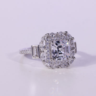 1.0CT Asscher Cut Cluster Diamond Moissanite Engagement Ring