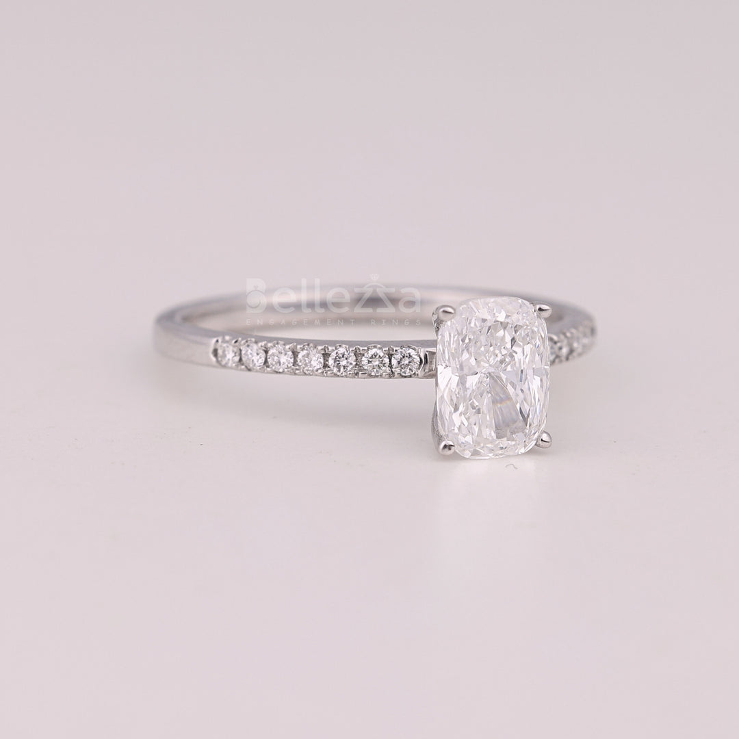 1.0CT Elongated Cushion Cut Pave Setting Engagement Ring