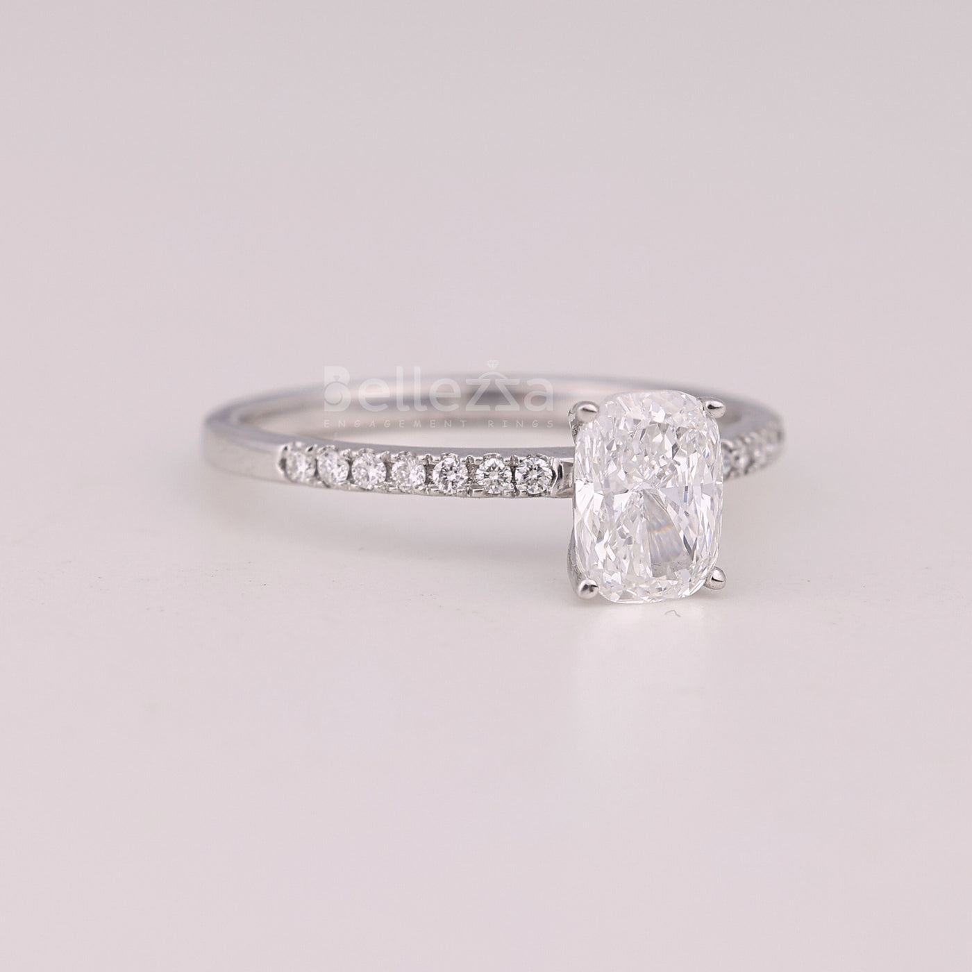 1.0CT Elongated Cushion Cut Pave Setting Engagement Ring