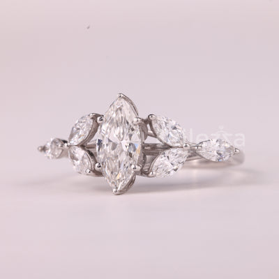 1.50CT Marquise Cut Cluster Diamond Moissanite Engagement Ring