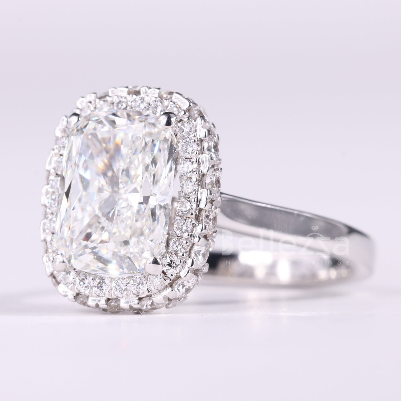 1.50CT Elongated Cushion Cut Halo Setting Moissanite Engagement Ring