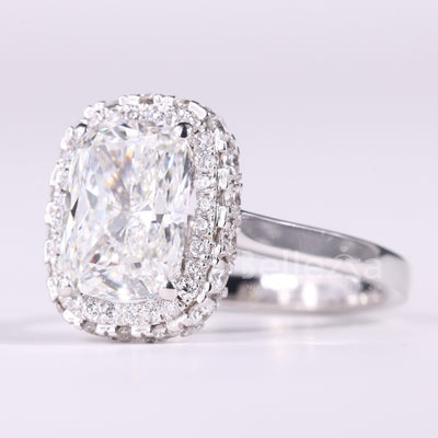 1.50CT Elongated Cushion Cut Halo Setting Moissanite Engagement Ring