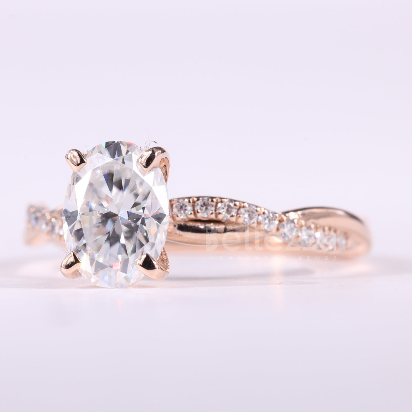 1.0CT Oval Cut Twisted Pave Setting Moissanite Engagement Ring