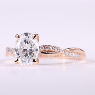 1.0CT Oval Cut Twisted Pave Setting Moissanite Engagement Ring