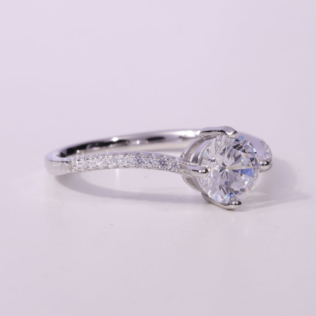 1.0CT Round Cut Pave Setting Moissanite Engagement Ring