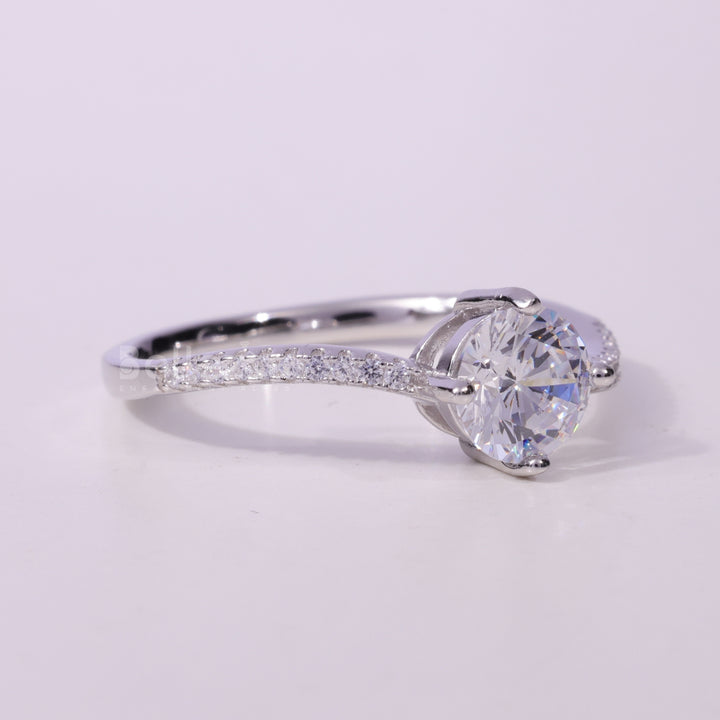 1.0CT Round Cut Pave Setting Moissanite Engagement Ring