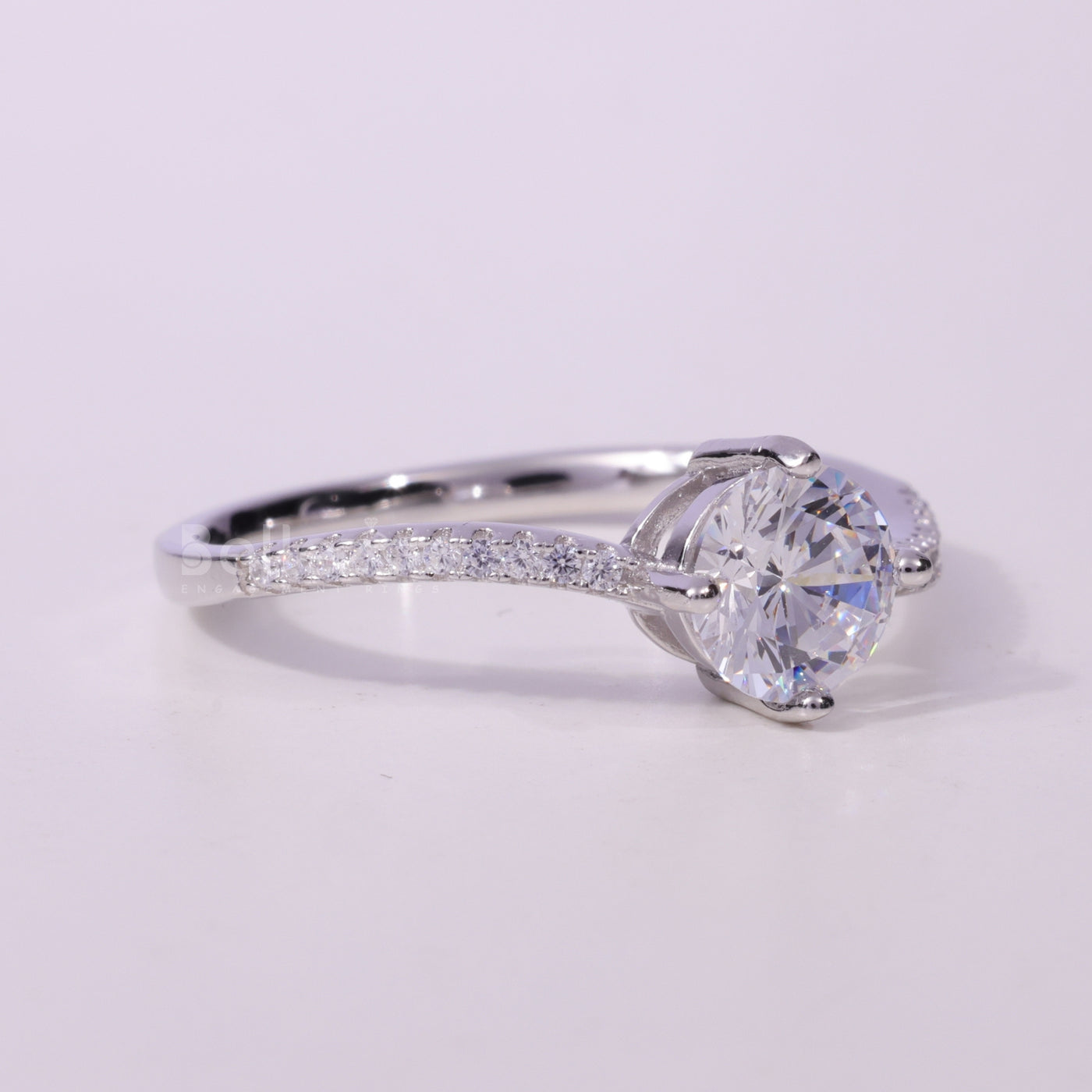 1.0CT Round Cut Pave Setting Moissanite Engagement Ring