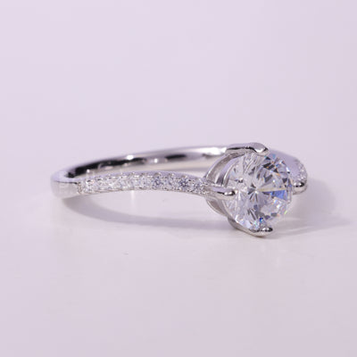1.0CT Round Cut Pave Setting Moissanite Engagement Ring