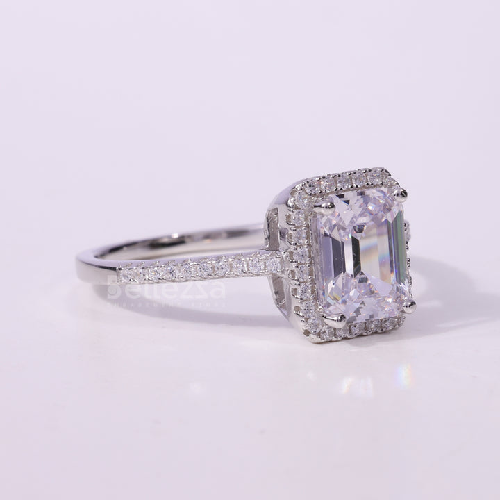 1.0CT Emerald Cut Halo Setting Moissanite Engagement Ring