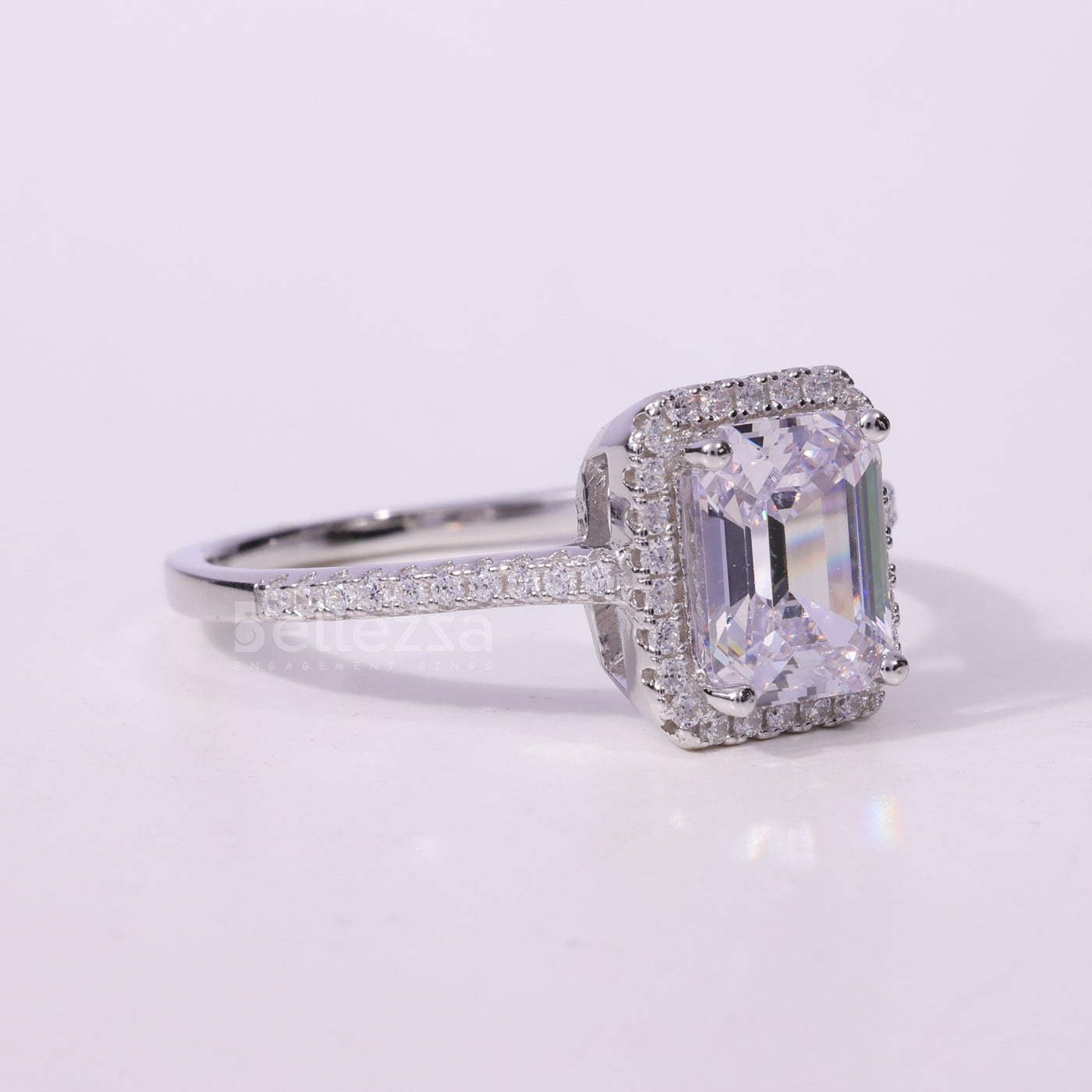 1.0CT Emerald Cut Halo Setting Moissanite Engagement Ring