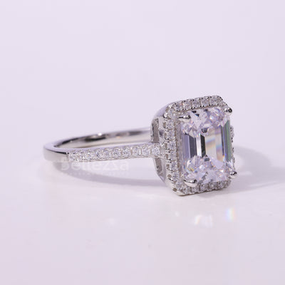 1.0CT Emerald Cut Halo Setting Moissanite Engagement Ring