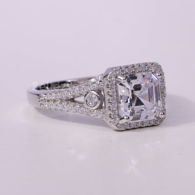 1.50CT Asscher Cut Cluster Diamond Moissanite Engagement Ring