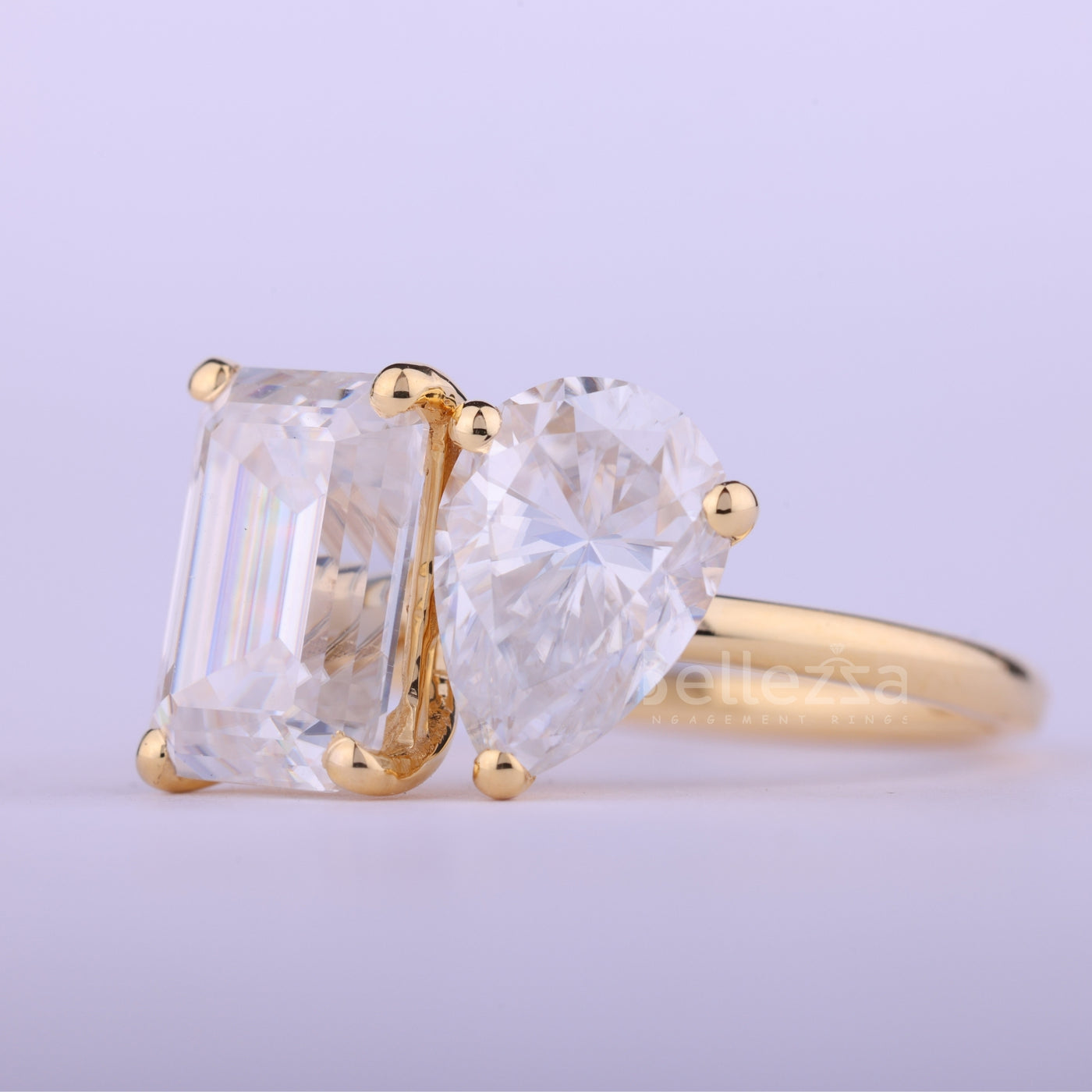 2.0CT Emerald & Pear Cut Diamond Toi Et Moi Engagement Ring