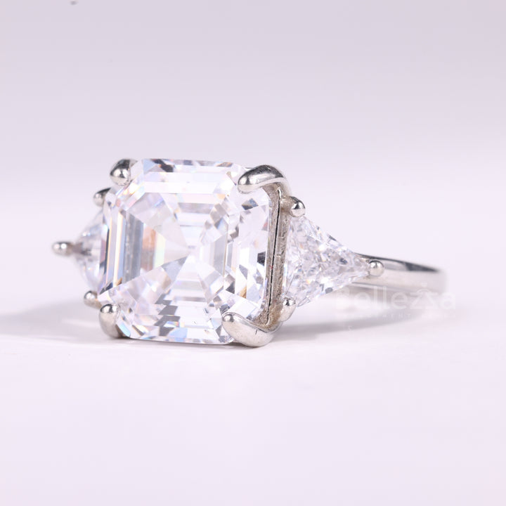 2.0CT Asscher Cut Three Stone Moissanite Engagement Ring