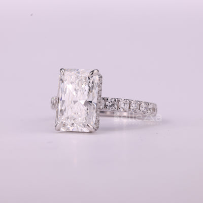 2.0CT Radiant Cut Hidden Halo Pave Setting Moissanite Engagement Ring