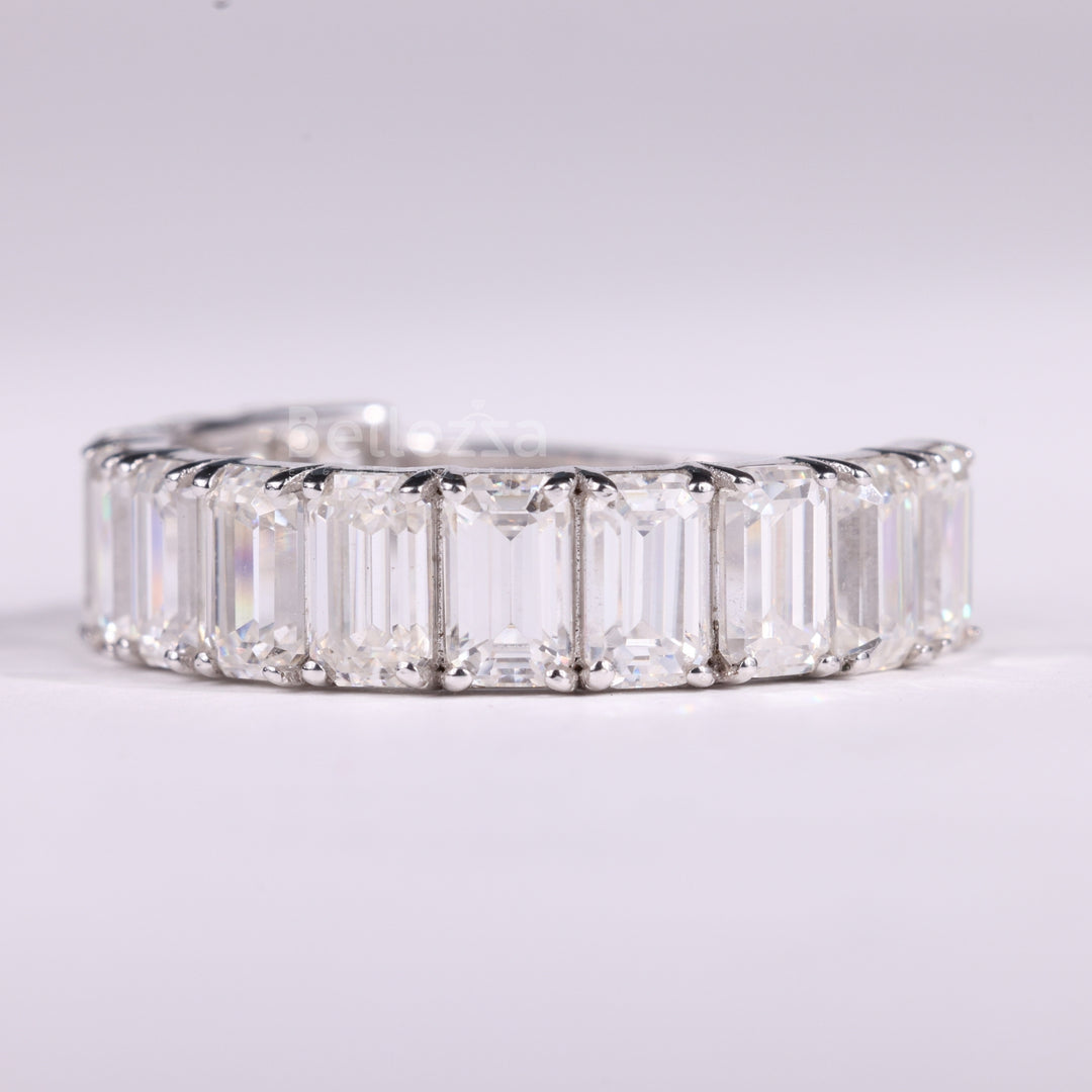 Emerald Cut Half Eternity Moissanite Wedding Band