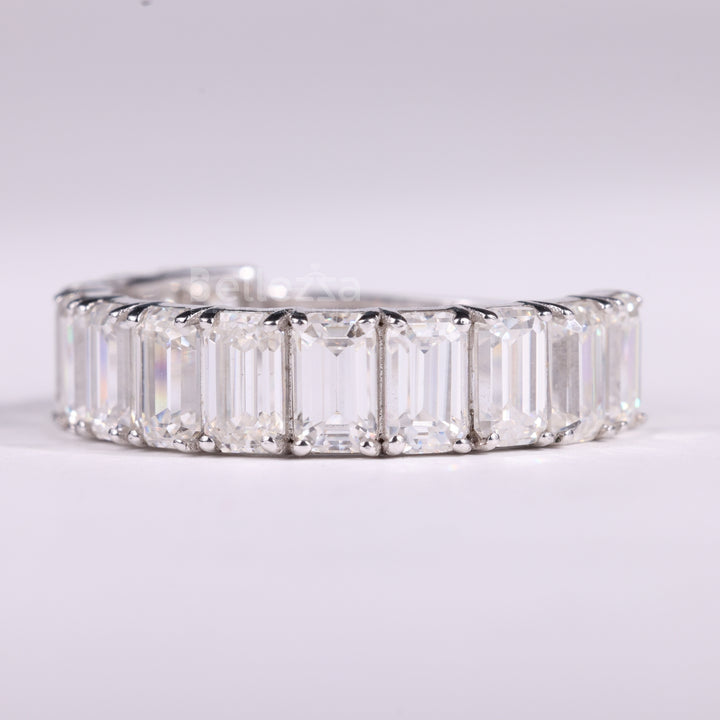 Emerald Cut Half Eternity Moissanite Wedding Band