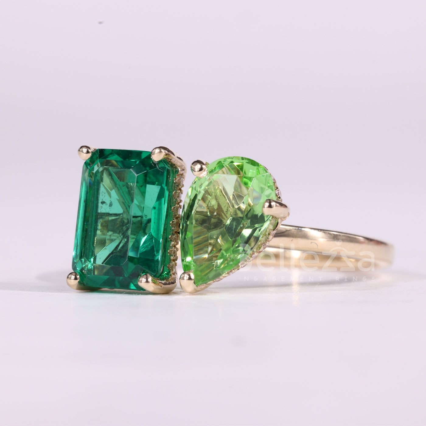 2.0CTW Emerald & Pear Cut Green Gemstone Toi Et Moi Engagement Ring