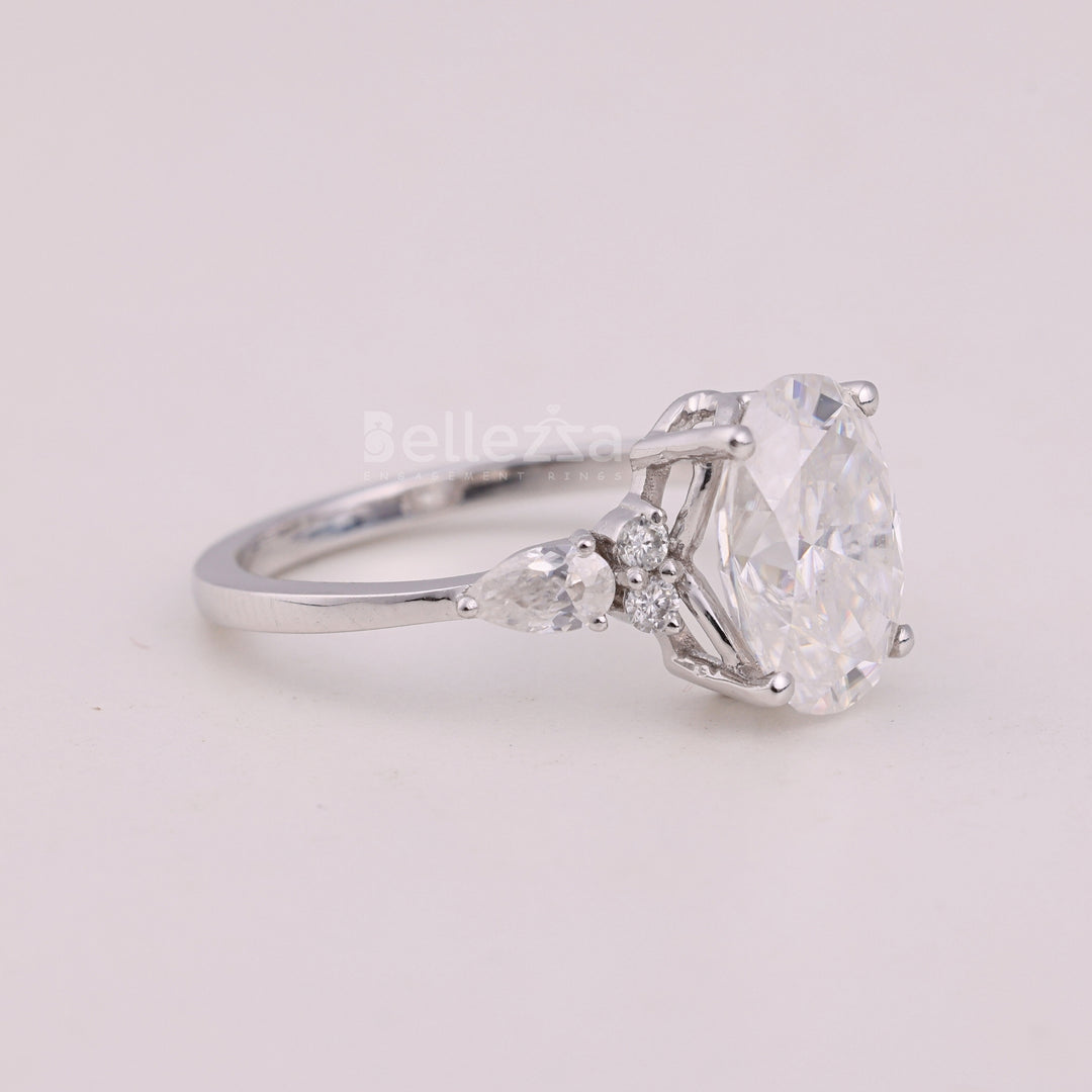 2.0CT Oval Cut Cluster Diamond Moissanite Engagement Ring