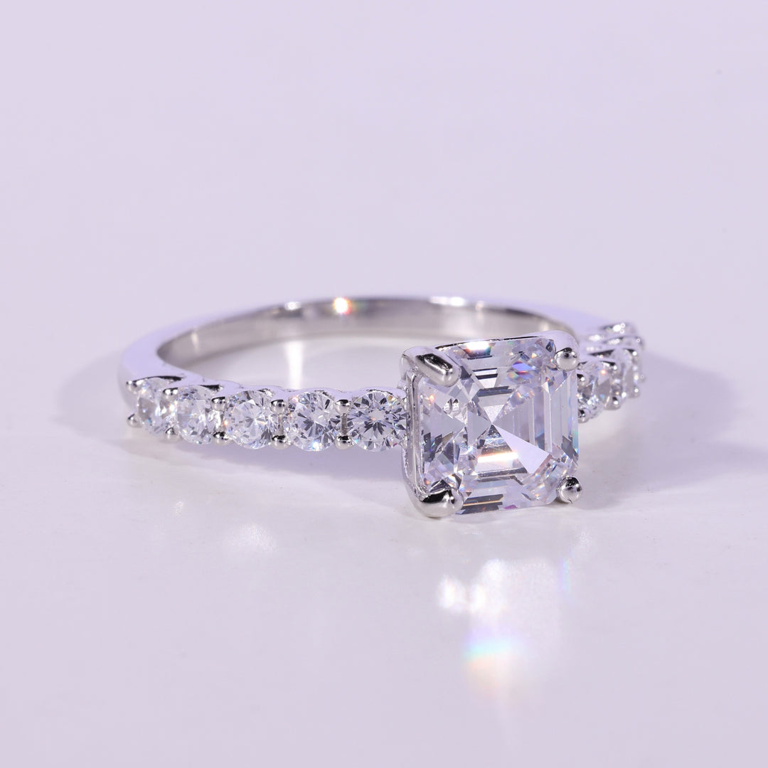 1.0CT Asscher Cut Pave Setting Moissanite Engagement Ring