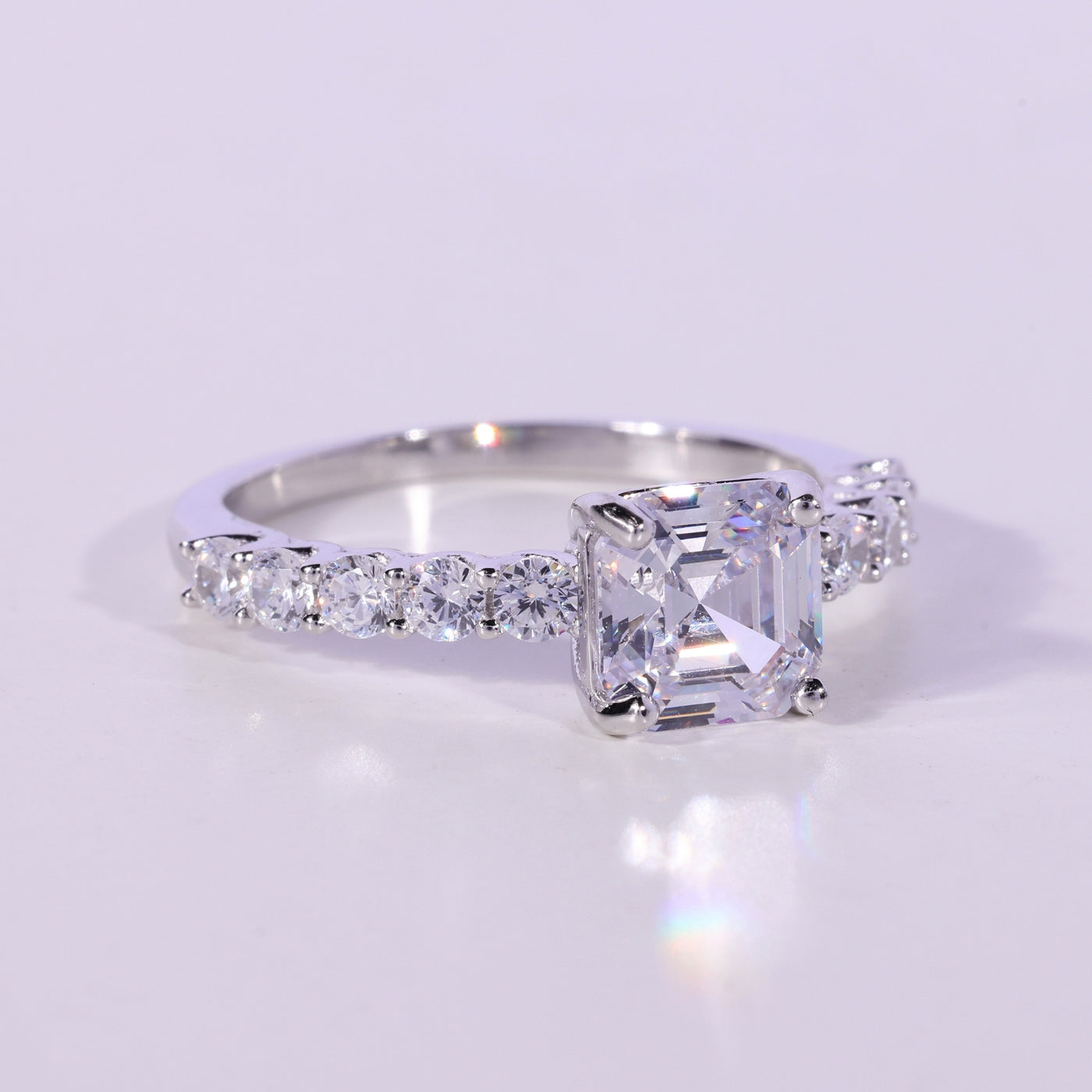 1.0CT Asscher Cut Pave Setting Moissanite Engagement Ring