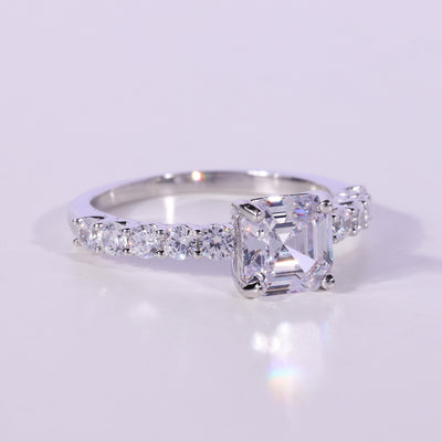 1.0CT Asscher Cut Pave Setting Moissanite Engagement Ring