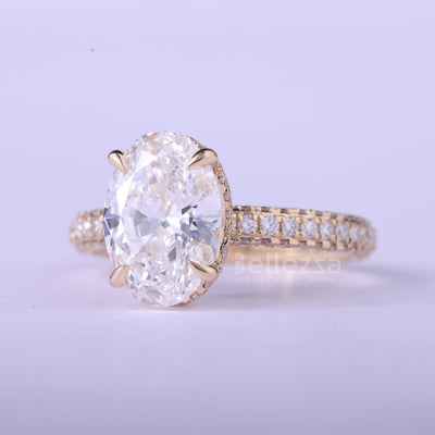 1.50CT Oval Cut Three Side Pave Setting Moissanite Engagement Ring