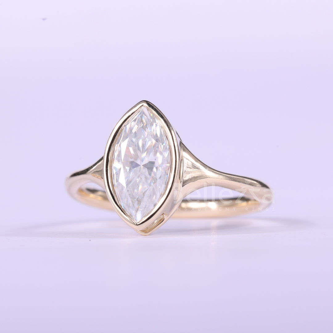 1.50CT Marquise Cut Bezel Setting Moissanite Engagement Ring