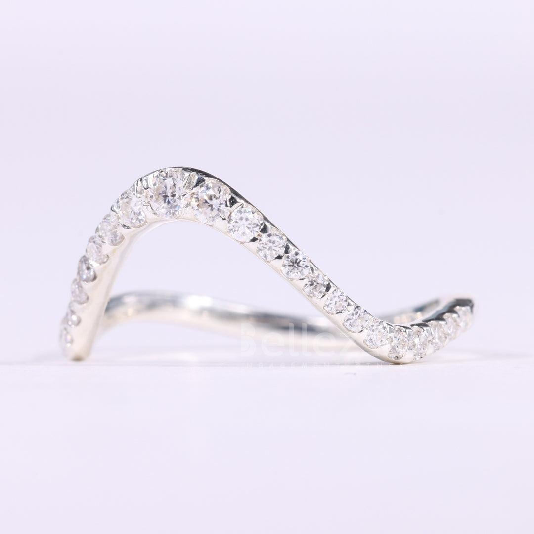 Round Cut Pave Setting Curved Moissanite Wedding Band