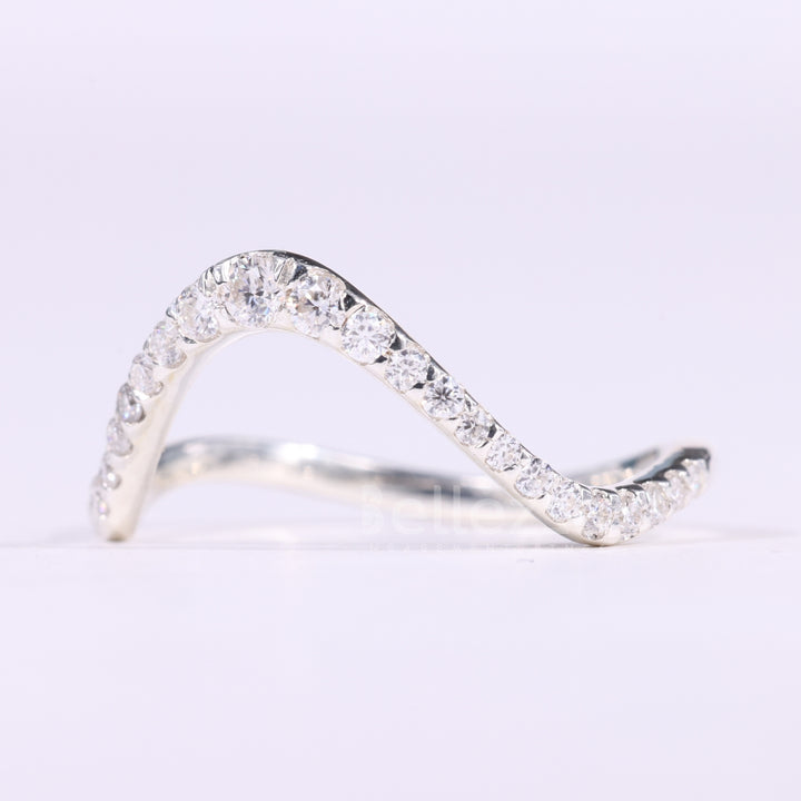 Round Cut Pave Setting Curved Moissanite Wedding Band