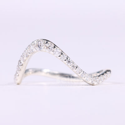 Round Cut Pave Setting Curved Moissanite Wedding Band