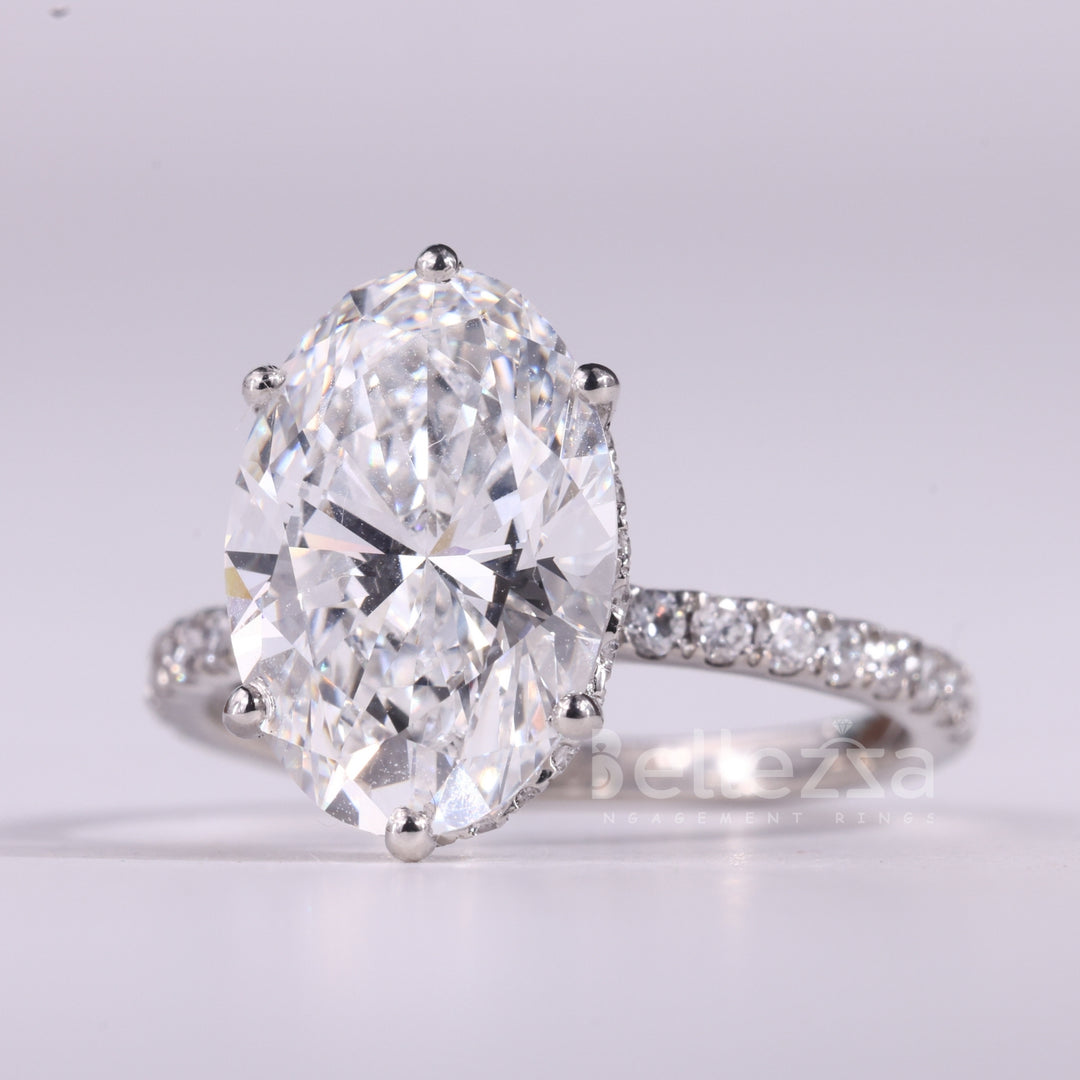 3.0CT Oval Cut Hidden Halo Pave Setting Moissanite Engagement Ring