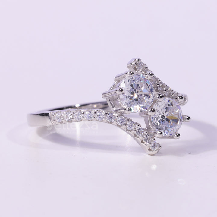 0.50CT Round Cut Unique Two Stone Moissanite Engagement Ring