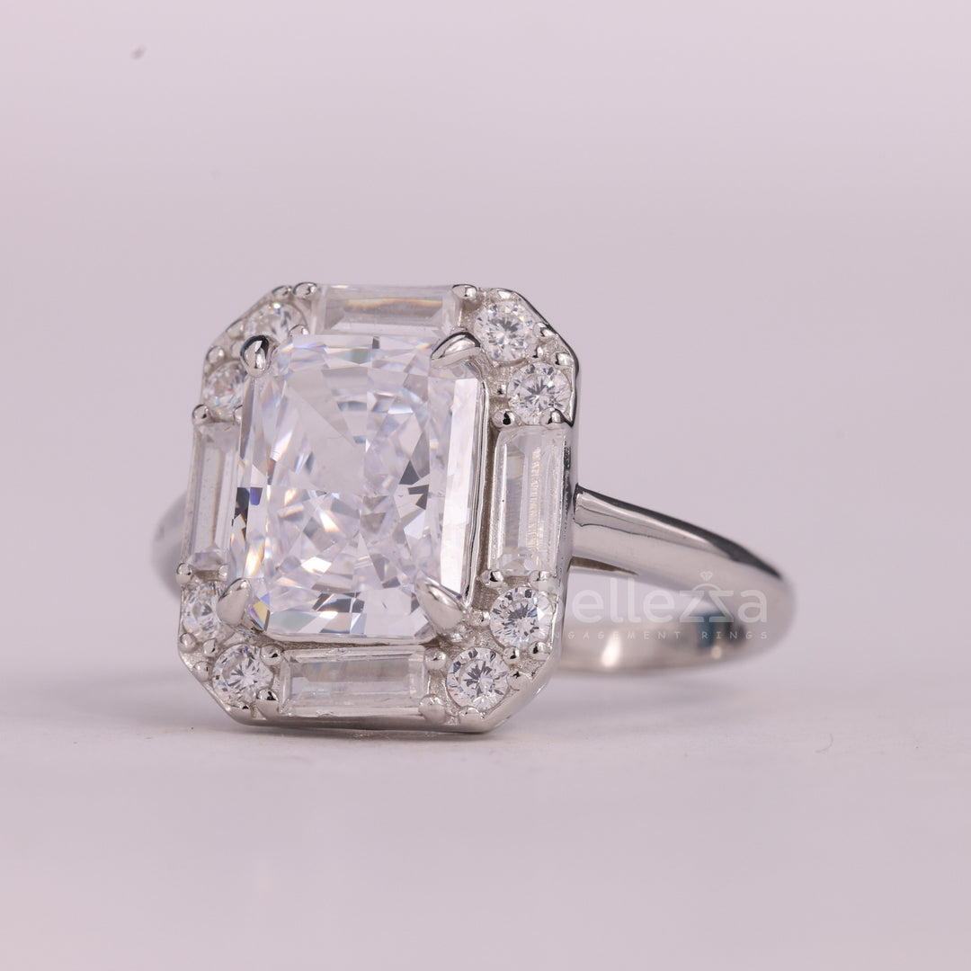 1.0CT Radiant Cut Halo Setting Moissanite Engagement Ring