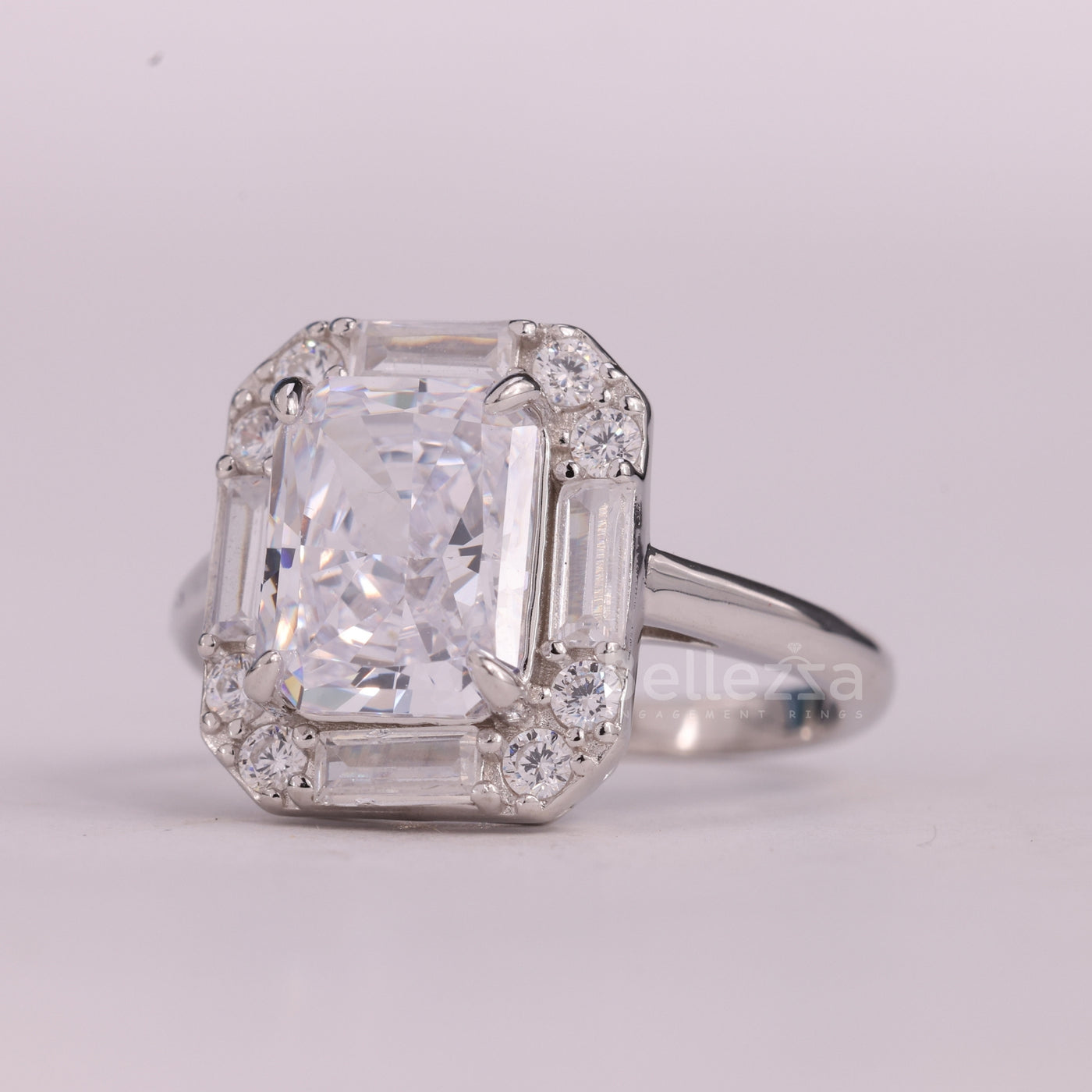 1.0CT Radiant Cut Halo Setting Moissanite Engagement Ring