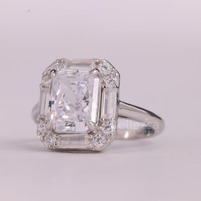 1.0CT Radiant Cut Halo Setting Moissanite Engagement Ring