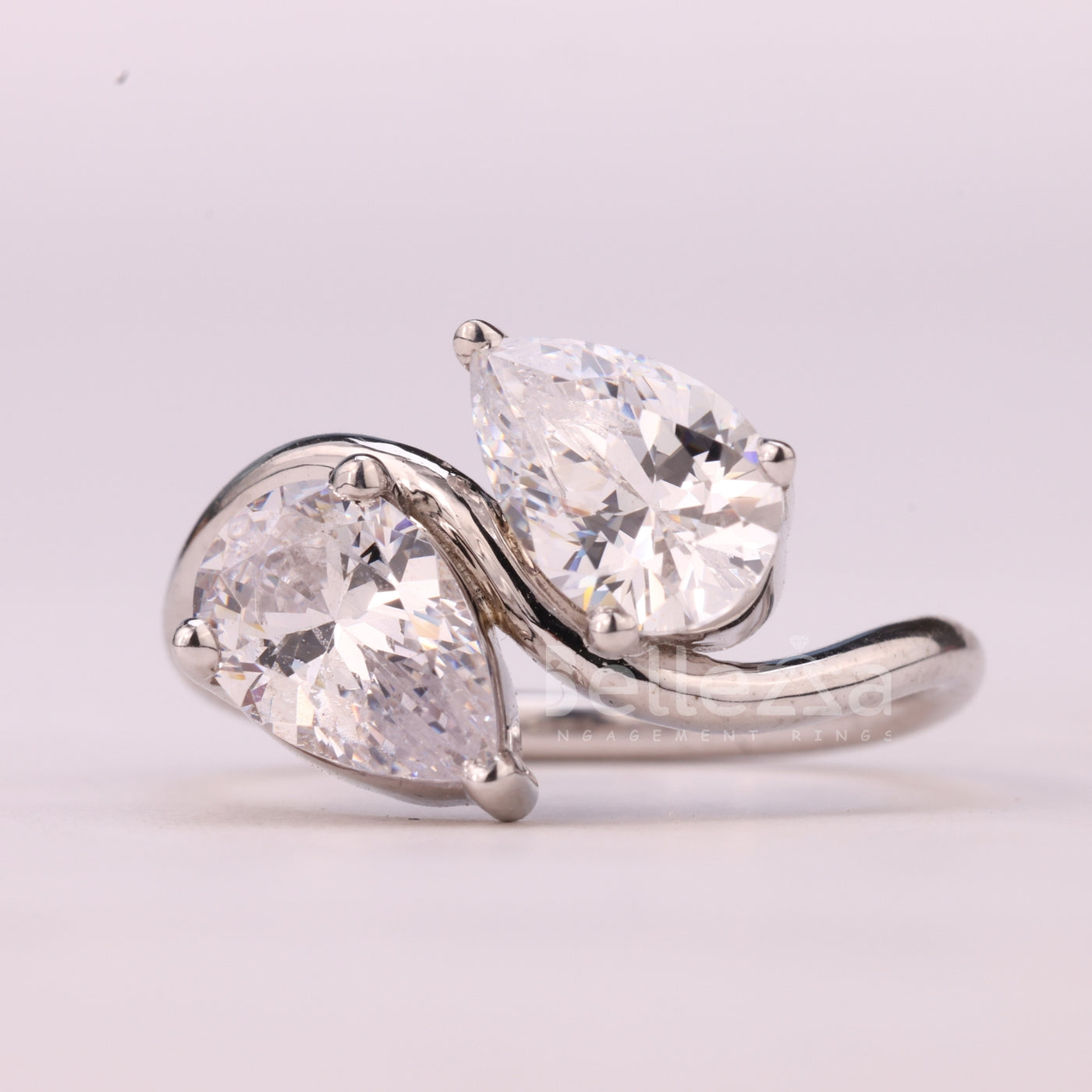 1.0CTW Pear Cut Alternative Curved Moissanite Toi Et Moi Engagement Ring