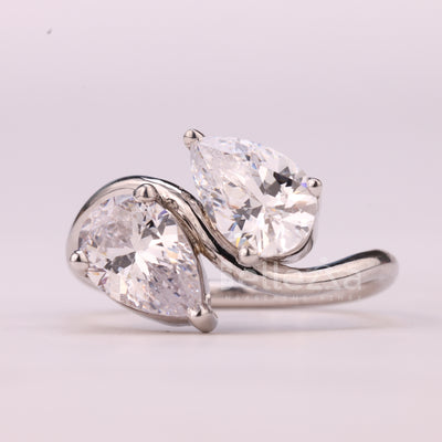 1.0CTW Pear Cut Alternative Curved Moissanite Toi Et Moi Engagement Ring