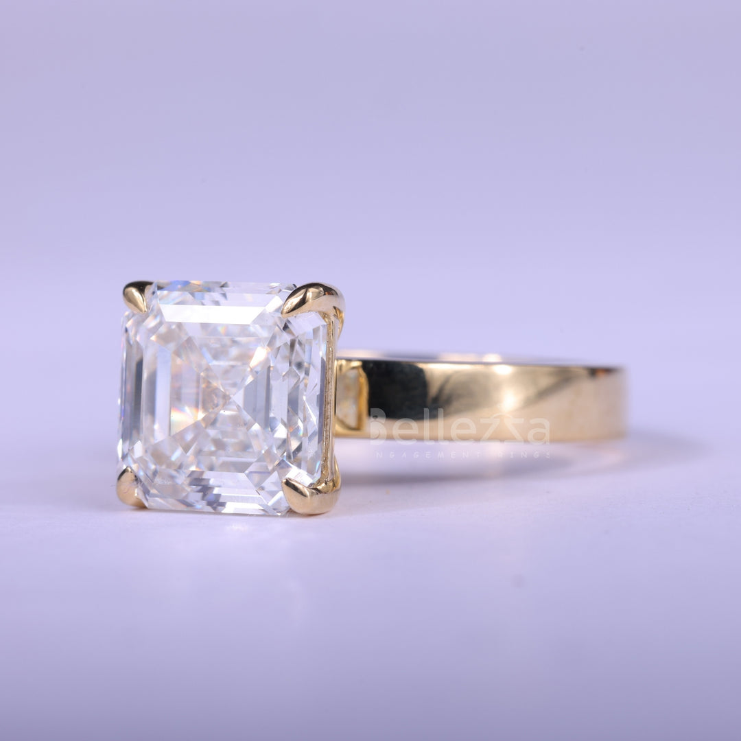 2.0CT Asscher Cut Diamond Moissanite Solitaire Engagement Ring