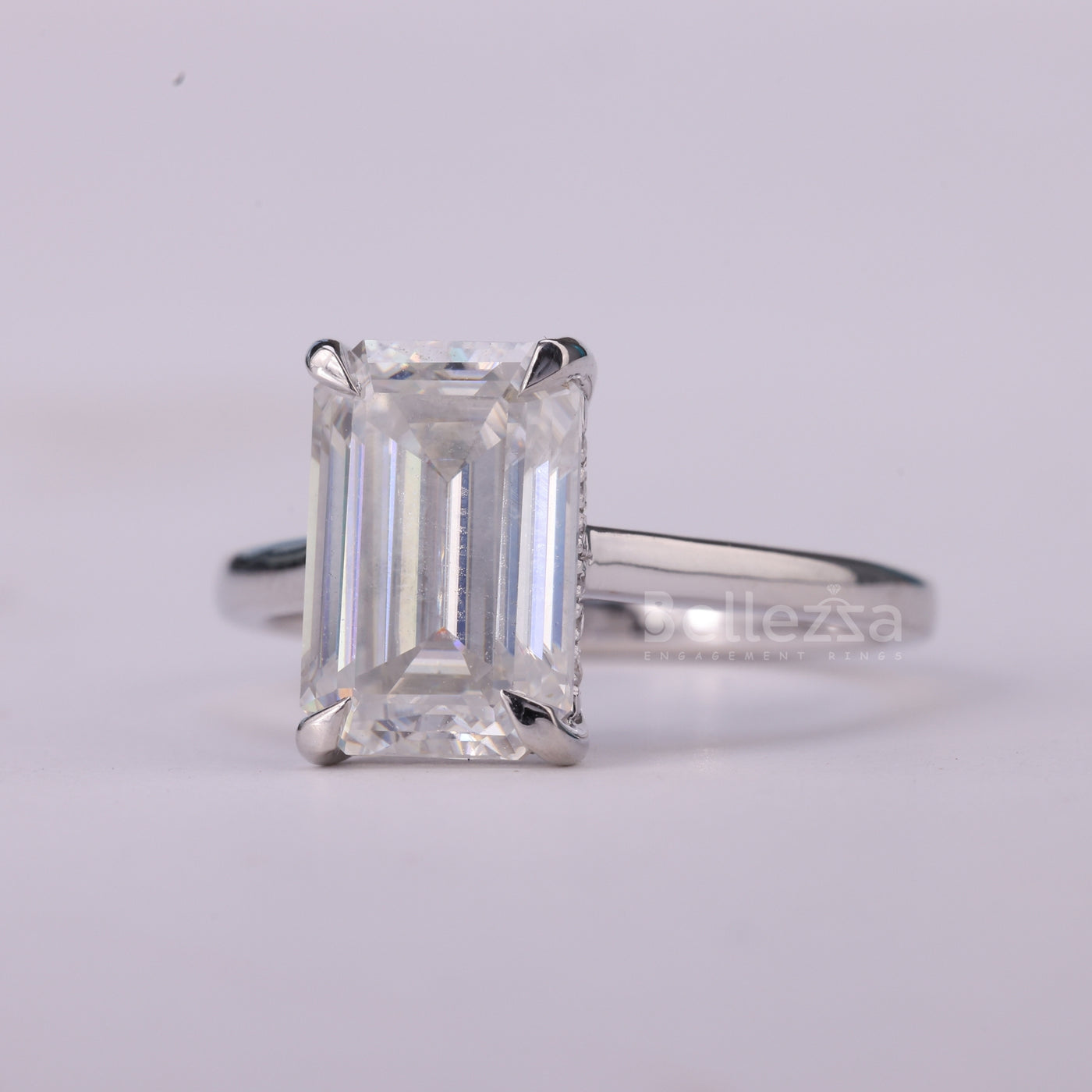 1.50CT Emerald Cut Diamond Hidden Halo Moissanite Engagement Ring