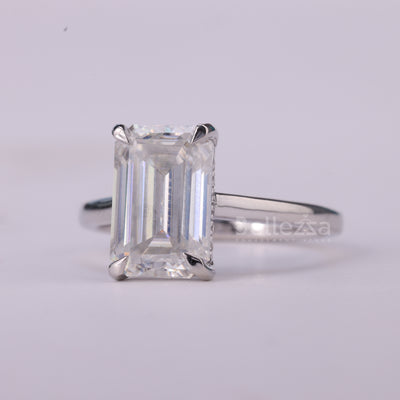 1.50CT Emerald Cut Diamond Hidden Halo Moissanite Engagement Ring