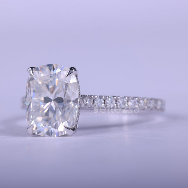 2.0CT Elongated Cushion Cut Pave Setting Engagement Ring