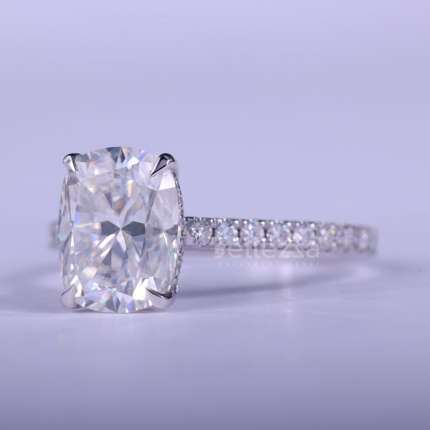 2.0CT Elongated Cushion Cut Pave Setting Engagement Ring