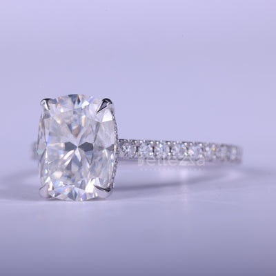 2.0CT Elongated Cushion Cut Pave Setting Engagement Ring