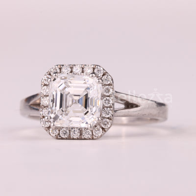 1.0CT Asscher Cut Halo Setting Split Shank Moissanite Engagement Ring
