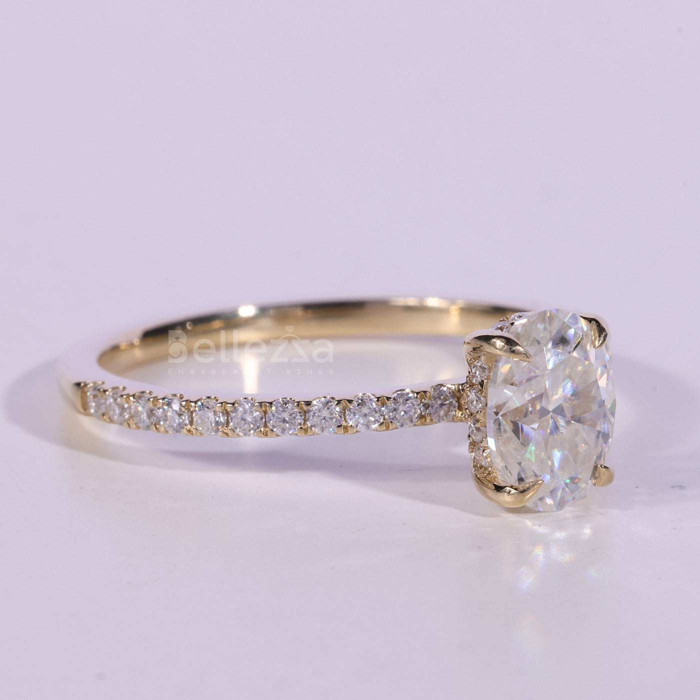 1.0CT Oval Cut Pave Setting Moissanite Engagement Ring