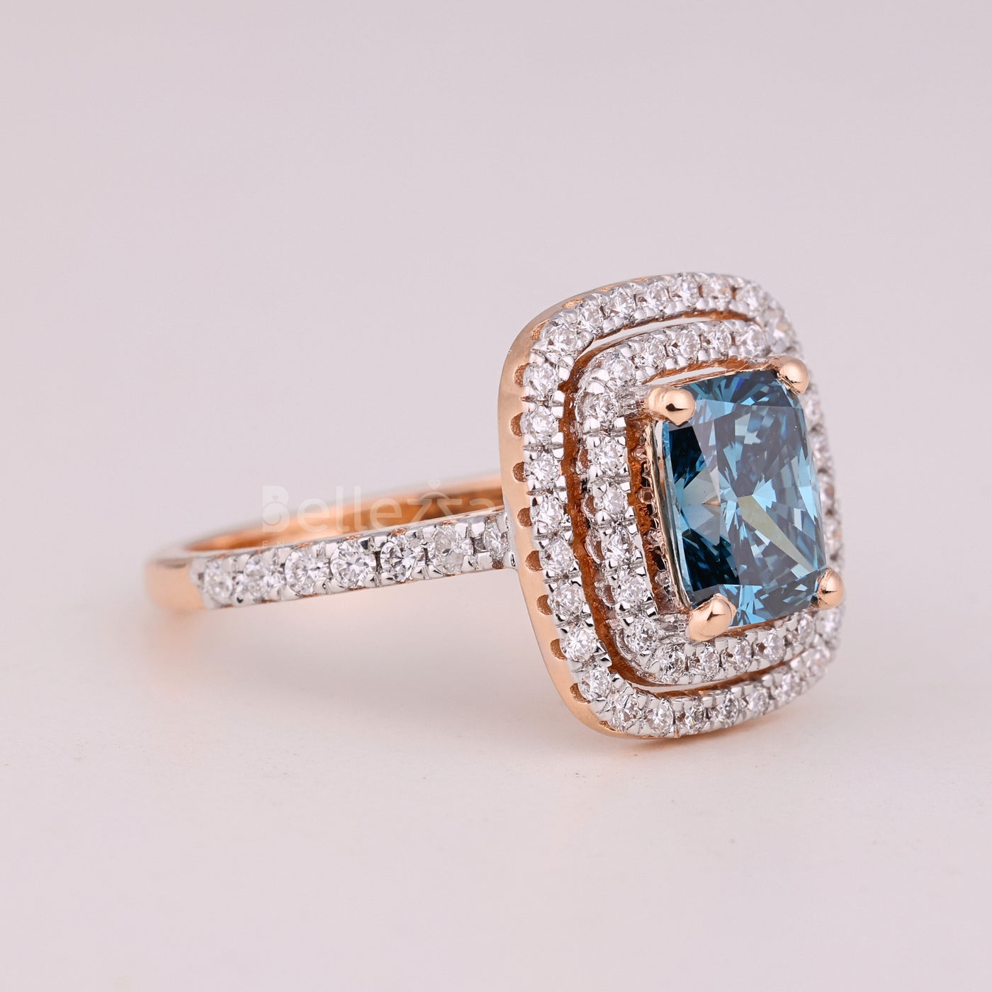 1.50CT Aquamarine Blue Elongated Cushion Cut Double Halo Engagement Ring