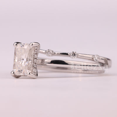 1.0CT Radiant Cut Petite Pave Setting Moissanite Bridal Ring Set