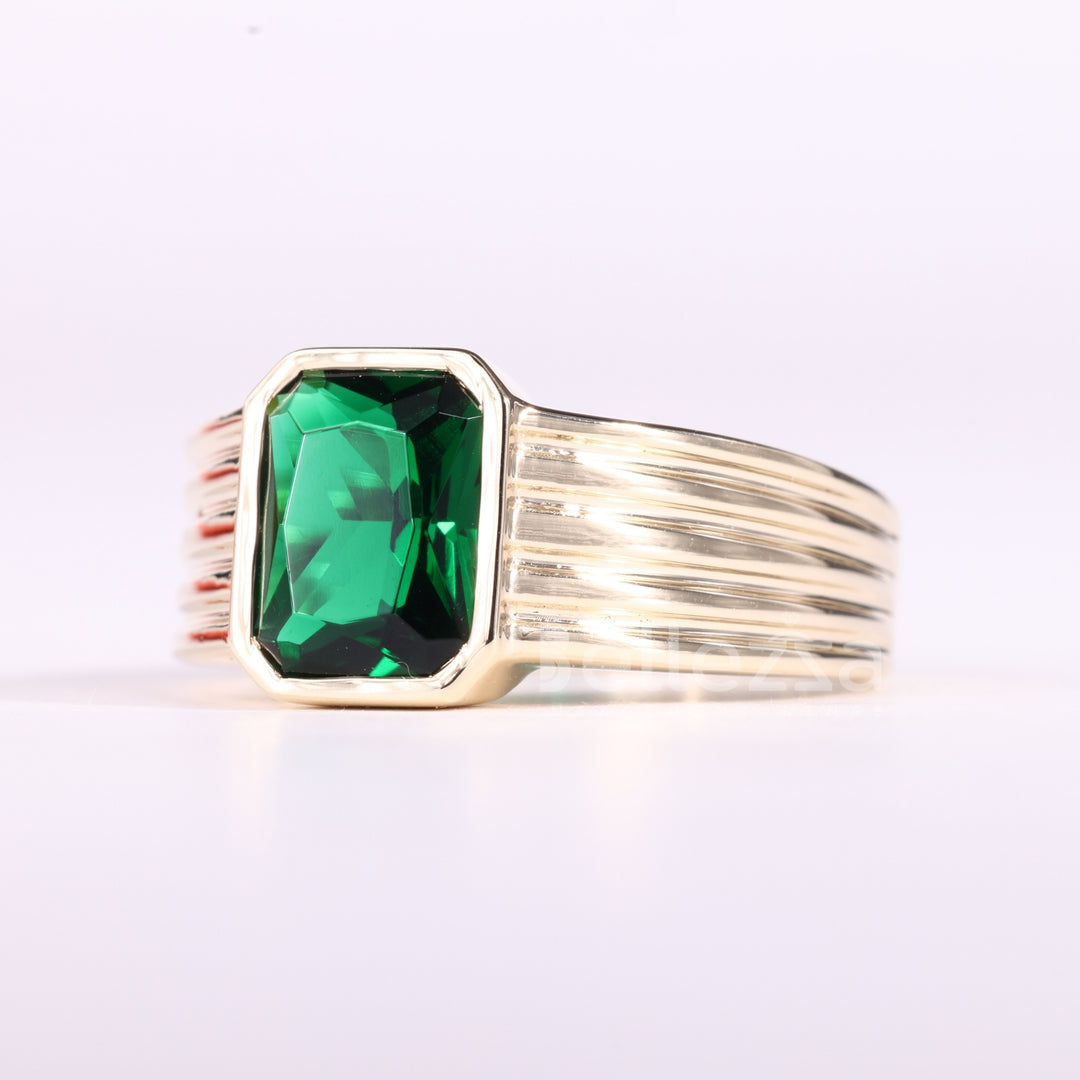 1.50CT Emerald Cut Green Gemstone Bezel Setting Men's Wedding Ring