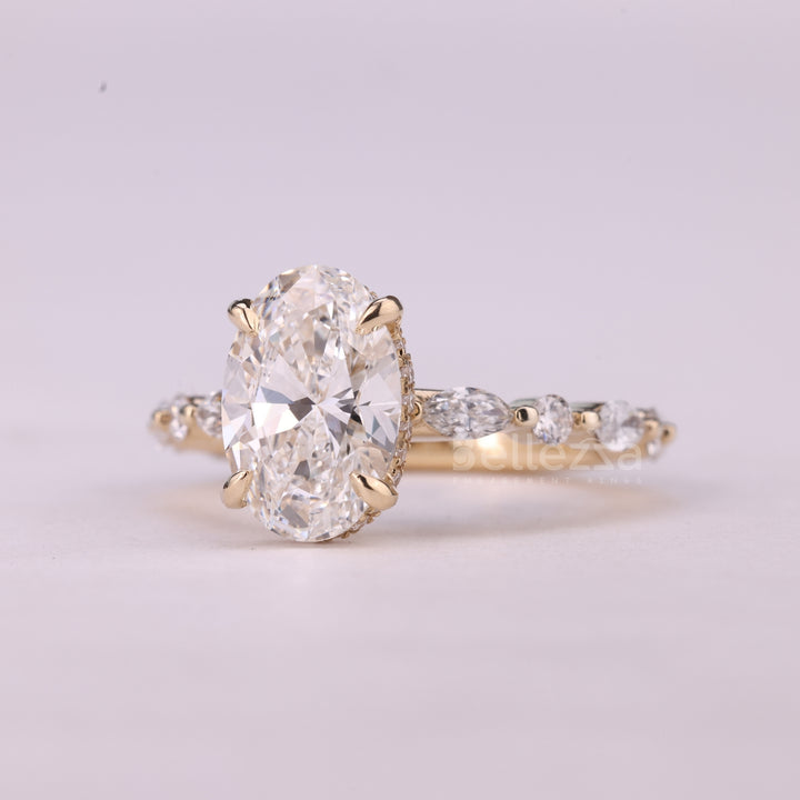 1.50CT Oval Cut Pave Setting Moissanite Engagement Ring